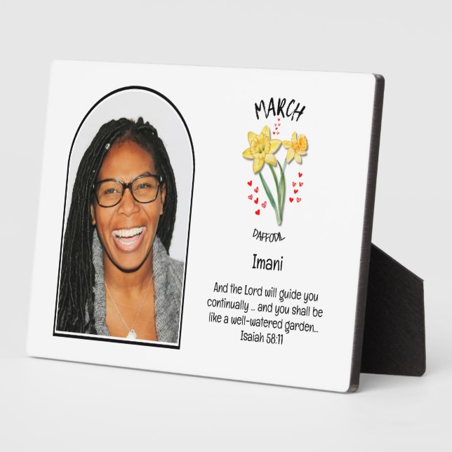 Christian MARCH Birth Month Flower NAME PHOTO Plaque (Side)