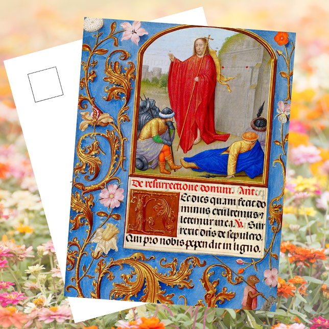 Christian Mediaeval Manuscript Resurrection Easter Holiday Postcard (Easter Religious Christian Catholic Floral Medieval Manuscript Jesus Resurrection Holiday Postcard)