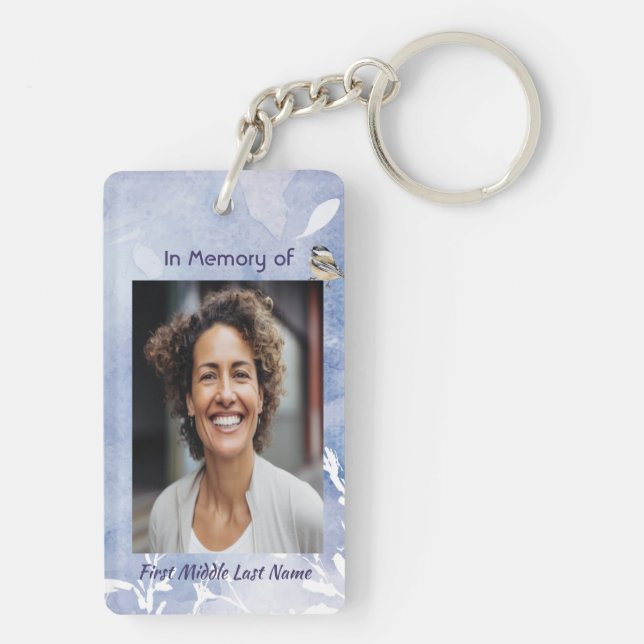 Christian Memorial Chickadee Bird Winter Snow Tree Key Ring (Back)