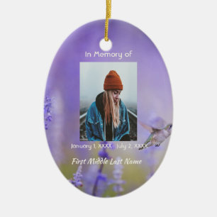 Christian Memorial Hummingbird Lavender Flowers Ceramic Ornament