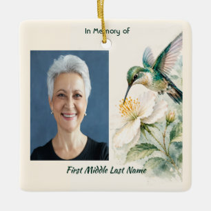 Christian Memorial Hummingbird White Flowers Ceramic Ornament