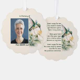 Christian Memorial Hummingbird White Flowers Tree Decoration Card