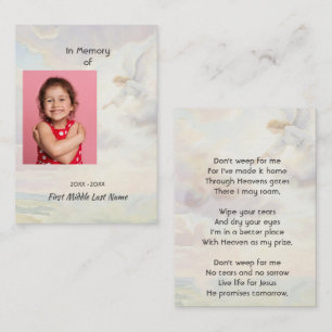 Christian Memorial Keepsake Angel Reaching Business Card