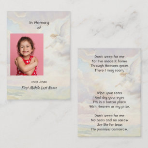 Christian Memorial Keepsake Angel Reaching  Business Card