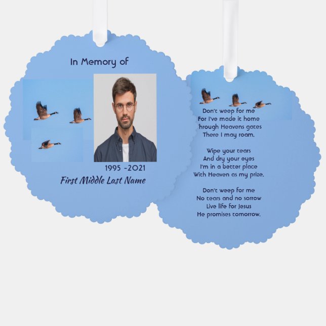 Christian Memorial Keepsake Canada Goose Outdoors Tree Decoration Card (Front/Back)