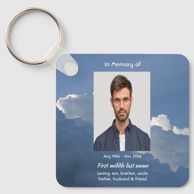 Christian Memorial Keepsake Clouds Sky Heavenly Key Ring (Front)