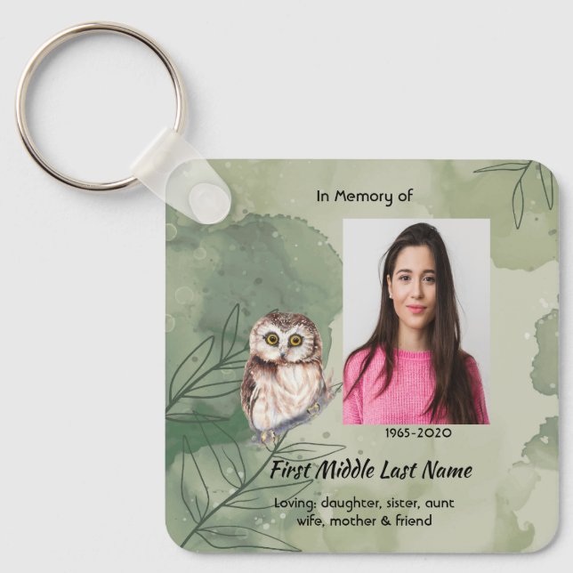 Christian Memorial Keepsake Cute Owl Bird Key Ring (Front)