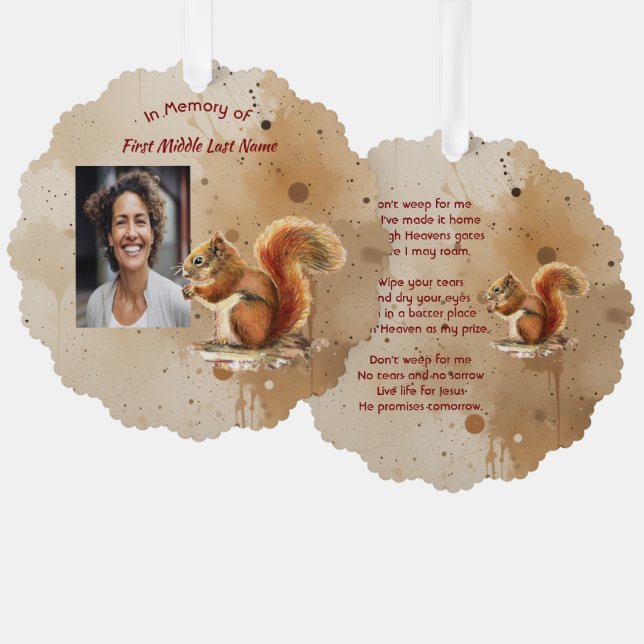 Christian Memorial Keepsake Cute Red Squirrel Tree Decoration Card (Front/Back)