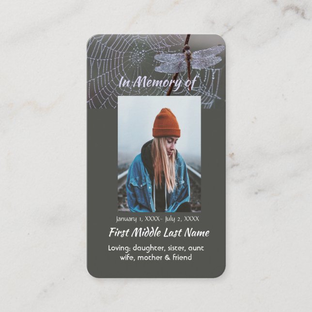 Christian Memorial Keepsake Dragonfly Dewdrops Business Card (Front)