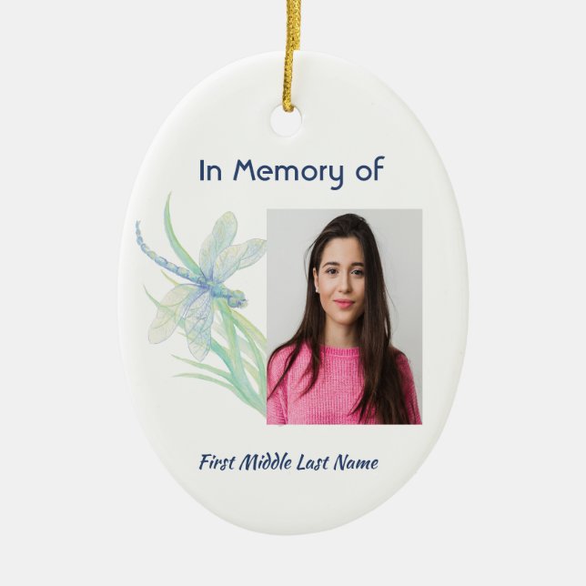 Christian Memorial Keepsake Dragonfly Watercolor  Ceramic Ornament (Front)