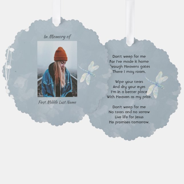 Christian Memorial Keepsake Dragonfly White Flower Tree Decoration Card (Front/Back)