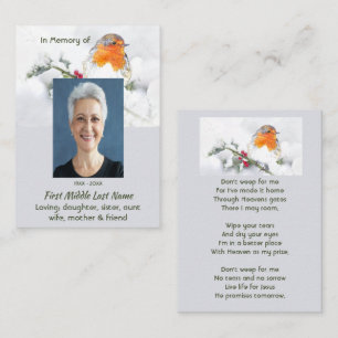 Christian Memorial Keepsake English Robin Bird Business Card