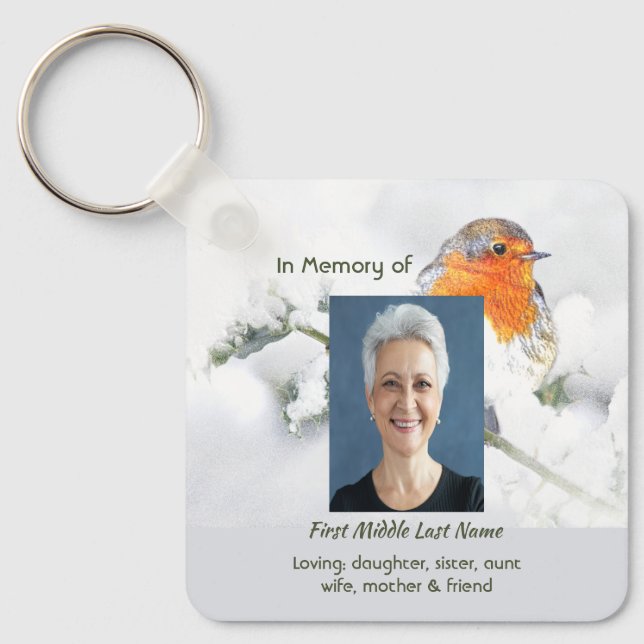 Christian Memorial Keepsake English Robin Bird Key Ring (Front)