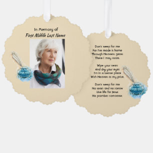 Christian Memorial Keepsake Feather Pen Tree Decoration Card