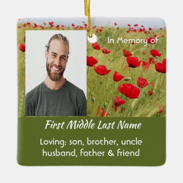 Christian Memorial Keepsake Field of Red Poppy Ceramic Ornament (Front)