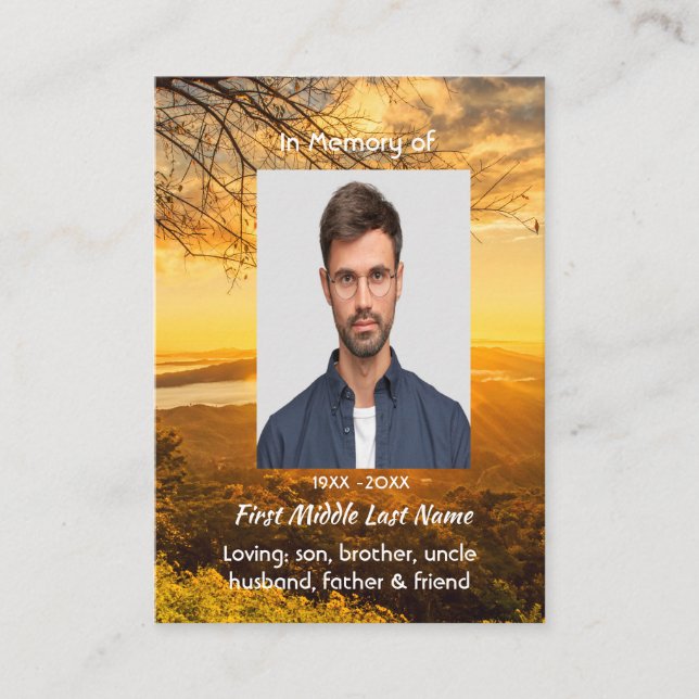 Christian Memorial Keepsake Golden Sunrise  Business Card (Front)