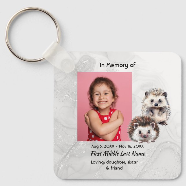 Christian Memorial Keepsake Hedgehog Children Key Ring (Front)