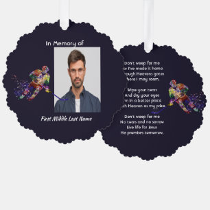 Christian Memorial Keepsake Hockey Player Sport Tree Decoration Card