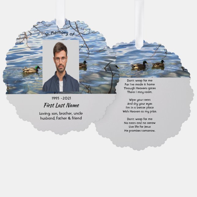 Christian Memorial Keepsake Lake Ducks Birds Tree Decoration Card (Front/Back)