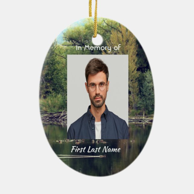 Christian Memorial Keepsake Lake Pond Park Ducks  Ceramic Ornament (Back)