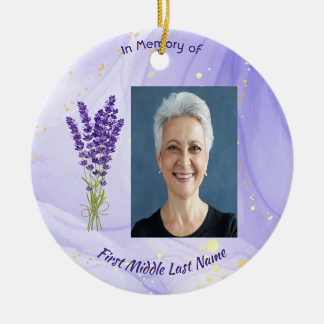 Christian Memorial Keepsake Lavender Garden Flower Ceramic Ornament (Front)