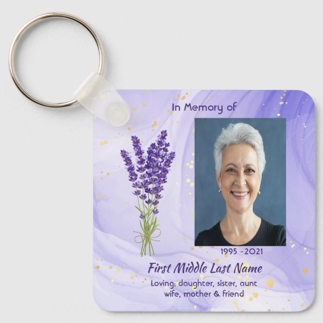 Christian Memorial Keepsake Lavender Garden Flower Key Ring (Front)