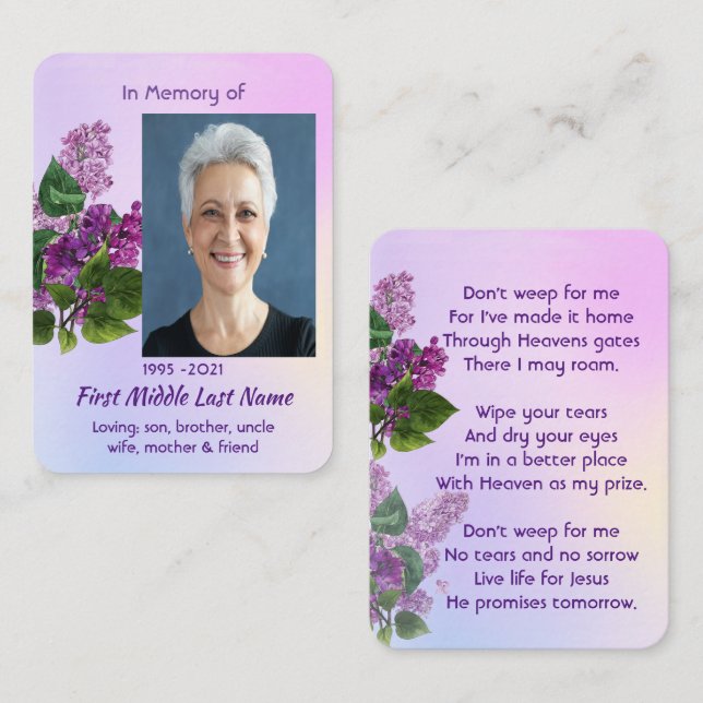 Christian Memorial Keepsake Lilac Garden Flower  Business Card (Front/Back)