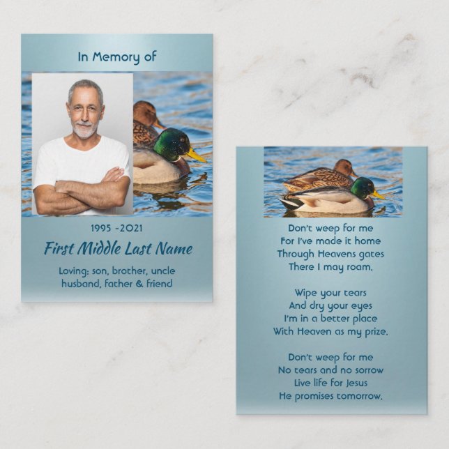 Christian Memorial Keepsake Mallard Ducks Bird Business Card (Front/Back)
