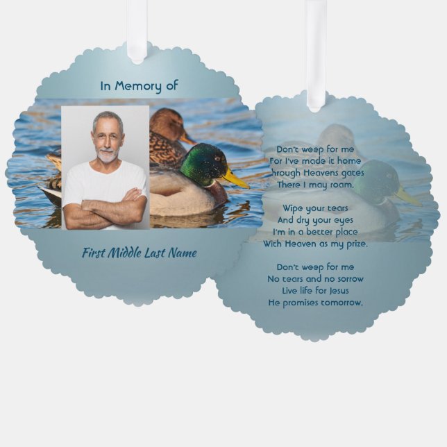 Christian Memorial Keepsake Mallard Ducks Bird Tree Decoration Card (Front/Back)