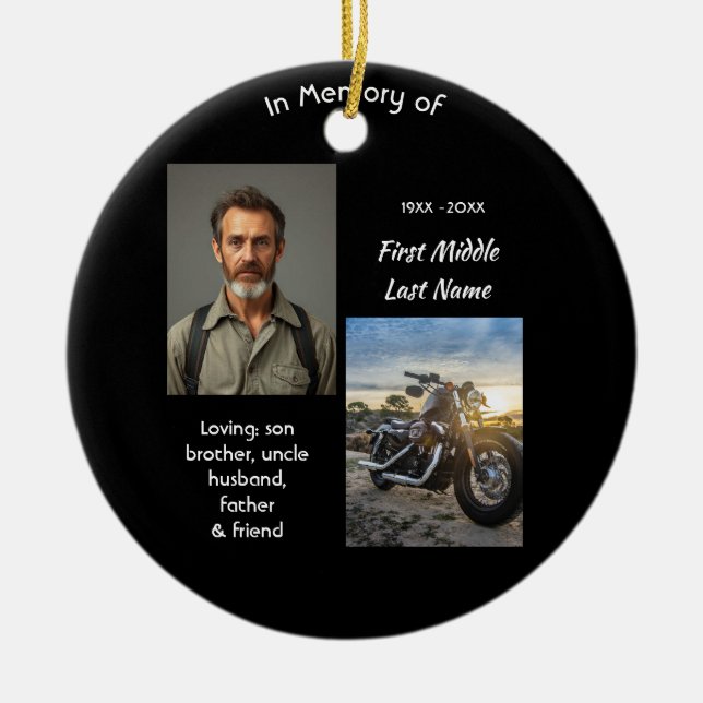 Christian Memorial Keepsake Motorcycle Chopper Ceramic Ornament (Front)