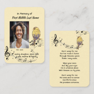 Christian Memorial Keepsake Music Bird Business Card