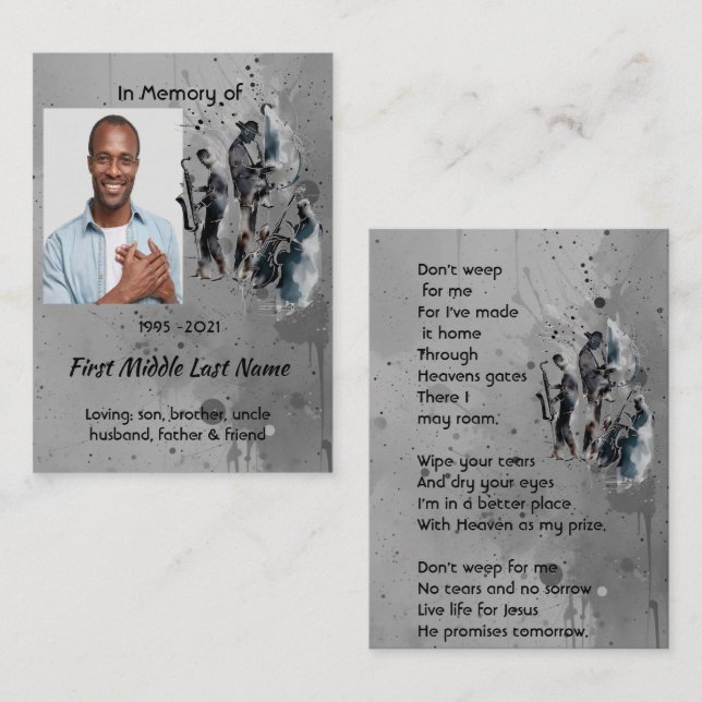 Christian Memorial Keepsake Music Jazz Band Business Card (Front/Back)