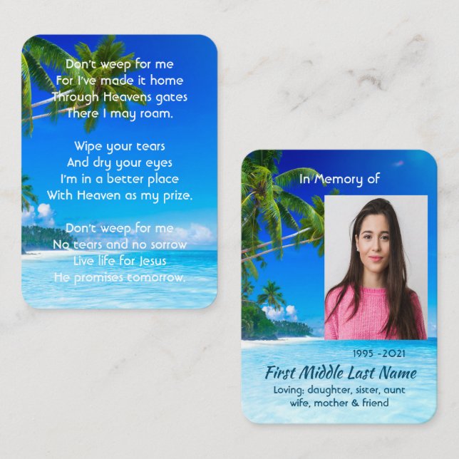 Christian Memorial Keepsake Tropical Beach Exotic Business Card (Front/Back)