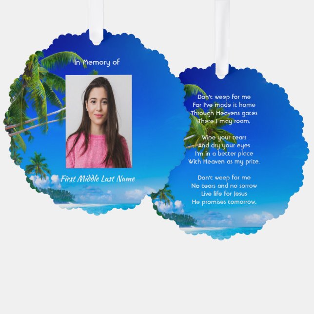 Christian Memorial Keepsake Tropical Beach Exotic Tree Decoration Card (Front/Back)