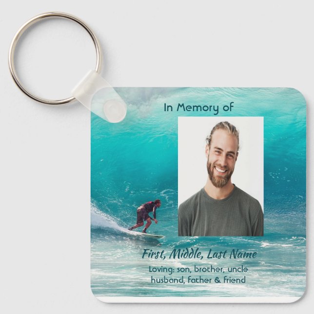 Christian Memorial Keepsake  Wave Surfer Water Key Ring (Front)