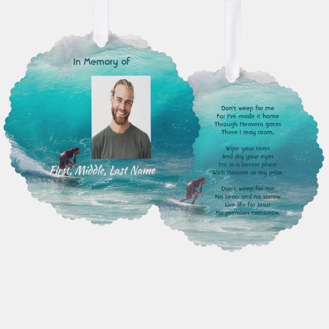 Christian Memorial Keepsake  Wave Surfer Water Tree Decoration Card (Front/Back)