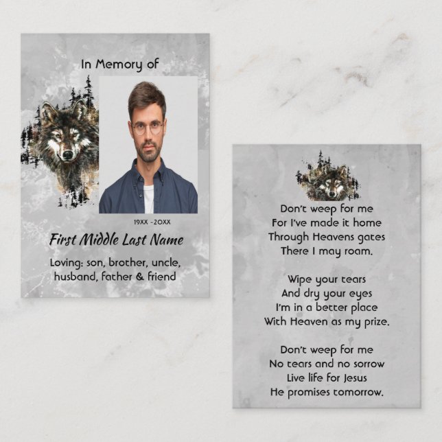 Christian Memorial Keepsake Wolf Wolves Animal art Business Card (Front/Back)