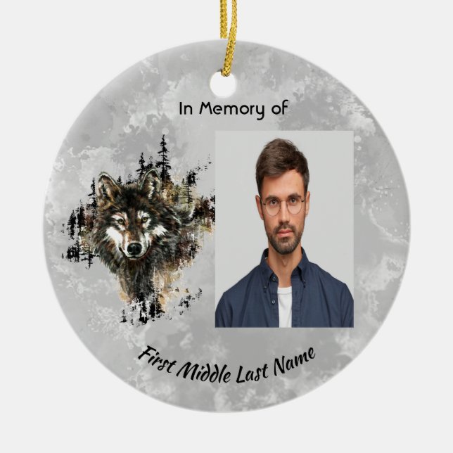 Christian Memorial Keepsake Wolf Wolves Animal art Ceramic Ornament (Front)