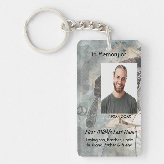 Christian  Memorial Memory Card Baseball Sport Key Ring (Front)