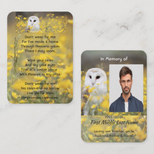 Christian Memorial Photo Barn Owl Bird Business Card