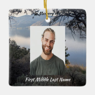Christian Memorial Photo  Beautiful Lake Mountains Ceramic Ornament