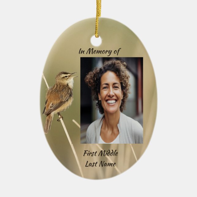 Christian Memorial Photo Bird Garden Nature  Ceramic Ornament (Front)