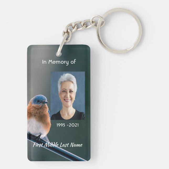 Christian Memorial Photo Bluebird Garden Bird  Key Ring (Back)