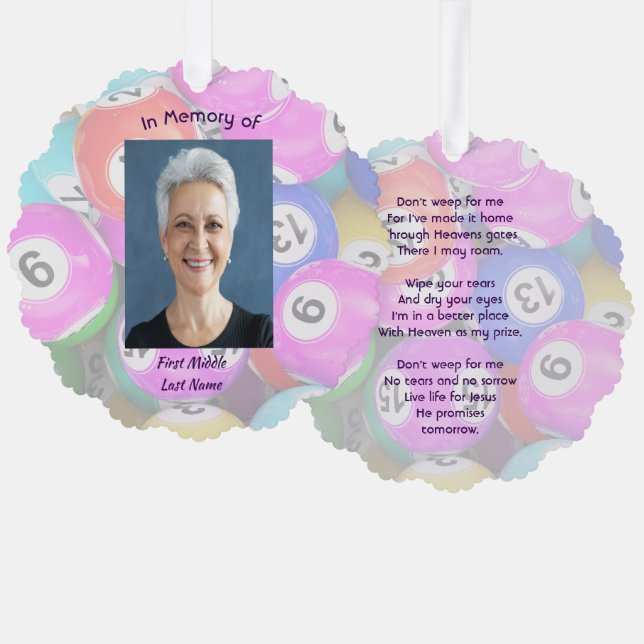 Christian Memorial Photo Keepsake Bingo Game Tree Decoration Card (Front/Back)