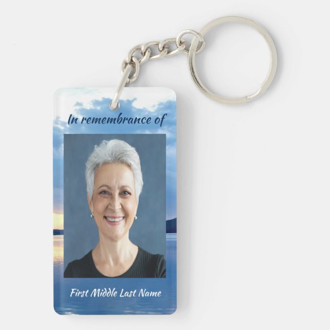 Christian Memorial Photo Lake Sunrise Nature Key Ring (Back)
