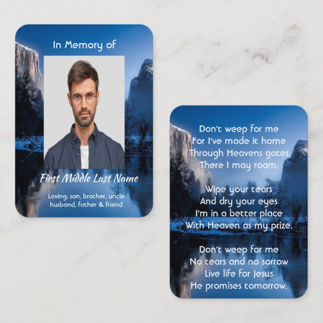 Christian Memorial Photo Mountain Lake Winter Snow Business Card (Front/Back)