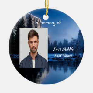 Christian Memorial Photo Mountain Lake Winter Snow Ceramic Ornament