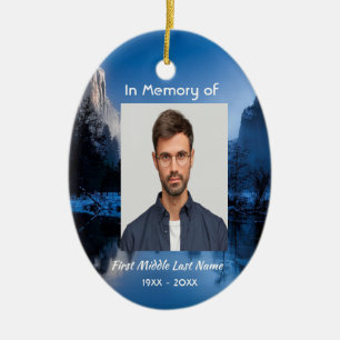 Christian Memorial Photo Mountain Lake Winter Snow Ceramic Ornament