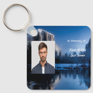 Christian Memorial Photo Mountain Lake Winter Snow Key Ring