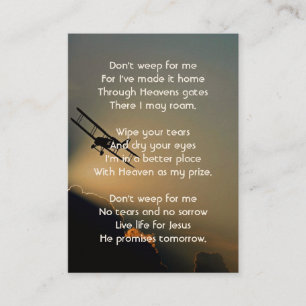 Christian Memorial Photo Pilot Aeroplane Flying Business Card
